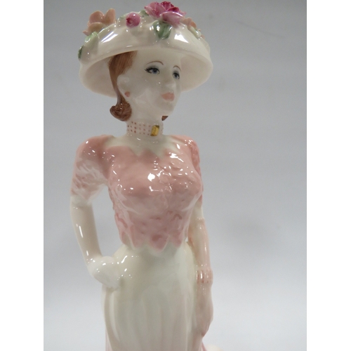 352 - TWO SMALL ROYAL DOULTON FIGURES TOGETHER WITH A COALPORT FIGURE