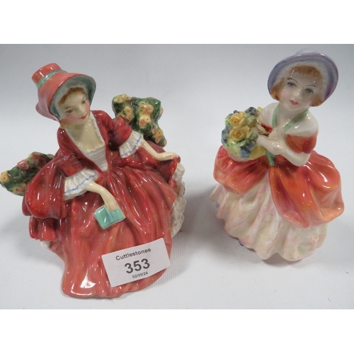 353 - A SMALL ROYAL DOULTON FIGURE LYDIA TOGETHER WITH ANOTHER