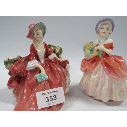 353 - A SMALL ROYAL DOULTON FIGURE LYDIA TOGETHER WITH ANOTHER