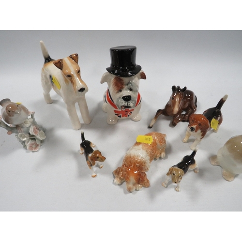 356 - A COLLECTION OF ASSORTED FIGURES TO INCLUDE A MANOR COLLECTABLE'S FIGURE OF AN ENGLISH BULLDOG, BESW... 