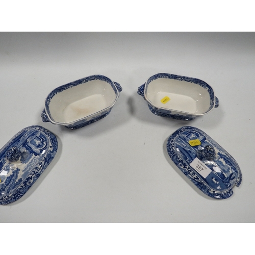 357 - A PAIR OF SMALL COPELANDS SPODE ITALIAN BLUE/WHITE LIDDED TUREENS