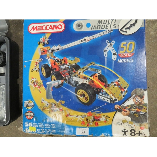 124 - THREE BOXED MECCANO SETS TO INCLUDE EVOLUTION MULTI MODELS AND A CASED MECHANICAL WORKSHOP - CONTENT... 