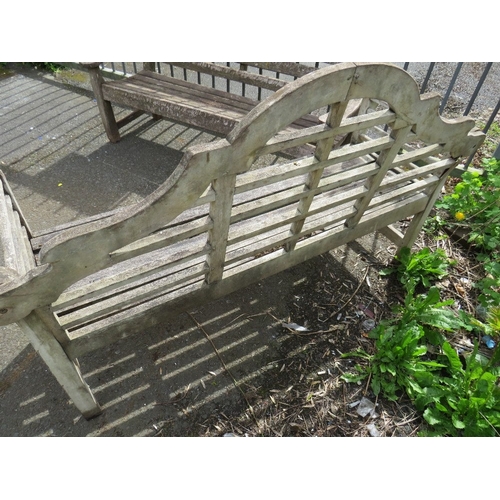 604 - TWO HARDWOOD GARDEN BENCHES, ONE IN THE LUTYENS STYLE A/F