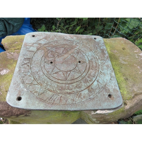 609 - ONE SANDSTONE SUNDIAL, COLUMN DEPICTING A MANS FACE