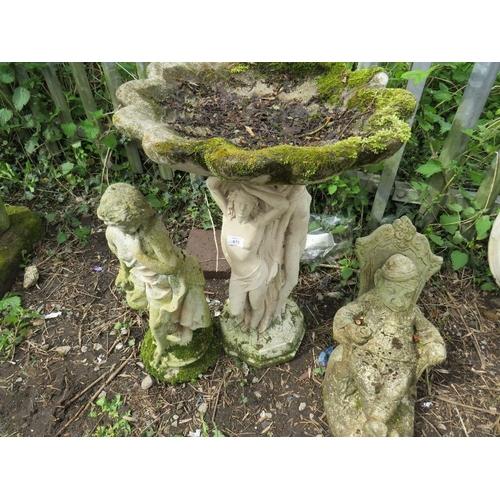 610 - THREE CONCRETE GARDEN STATUES TO INCLUDE A BIRD BATH