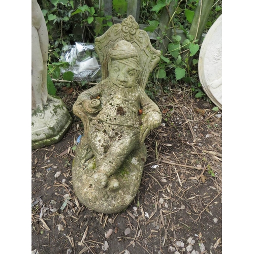 610 - THREE CONCRETE GARDEN STATUES TO INCLUDE A BIRD BATH