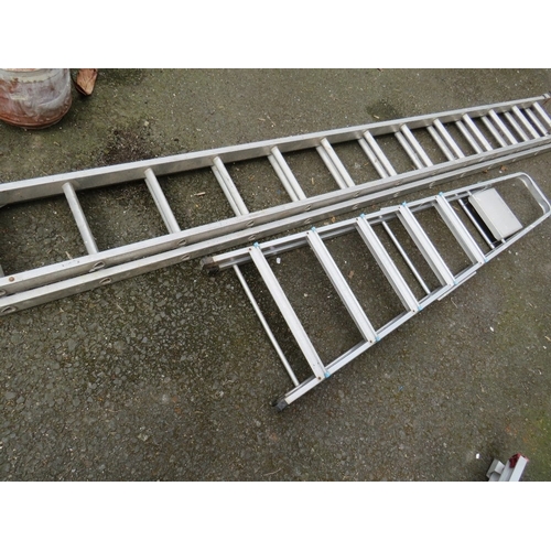 613 - TWO ALUMINIUM LADDERS COMPRISING A PAIR OF EXTENDING LADDERS AND A PAIR OF STEP LADDERS