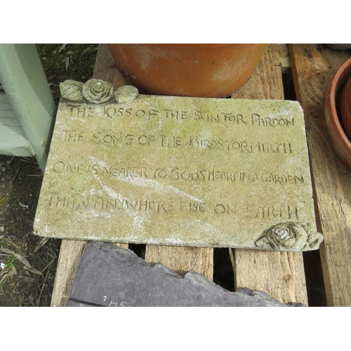 614 - A SELECTION OF GARDEN ITEMS TO INCLUDE TERRACOTTA PLANT POTS, DECORATIVE STEPS, WALL PLAQUES ETC