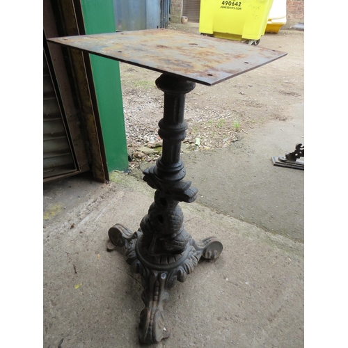 645 - A CAST IRON TABLE AND A PEDESTAL TABLE BASE