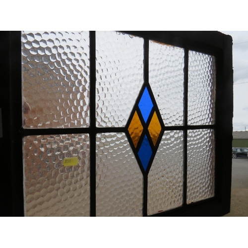 653 - THREE FRAMED LEADED LIGHT WINDOW PANELS