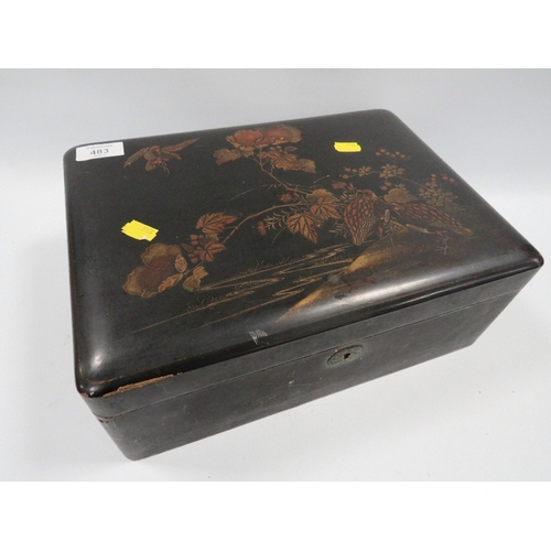 483 - A JAPANESE TYPE BLACK LACQUER BOX A/F