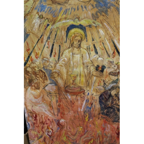 29 - A COLLECTION OF FOUR UNFRAMED 20TH CENTURY OIL ON BOARDS DEPICTING A RELIGIOUS SCENE, FIGURATIVE STU... 