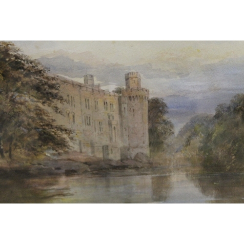 32 - EDWARD TUCKER (XIX) 'WARWICK CASTLE FROM THE RIVER', WATERCOLOUR, SIGNED, 24 X 33 CM