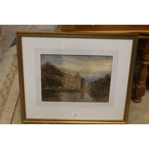 32 - EDWARD TUCKER (XIX) 'WARWICK CASTLE FROM THE RIVER', WATERCOLOUR, SIGNED, 24 X 33 CM