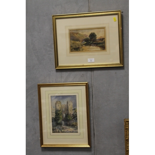 33 - THREE LATE 19TH / EARLY 20TH CENTURY WATERCOLOURS DEPICTING TWO RIVER SCENES AND A CASTLE RUIN (3)