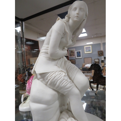 346 - A LARGE PARIAN WARE FIGURE OF A LADY SITTING ON A ROCK A/F