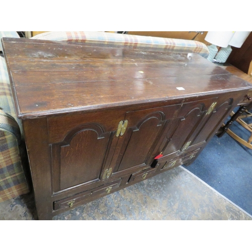 807 - AN ANTIQUE OAK MULE CHEST CONVERTED TO A CABINET A/F