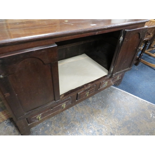 807 - AN ANTIQUE OAK MULE CHEST CONVERTED TO A CABINET A/F