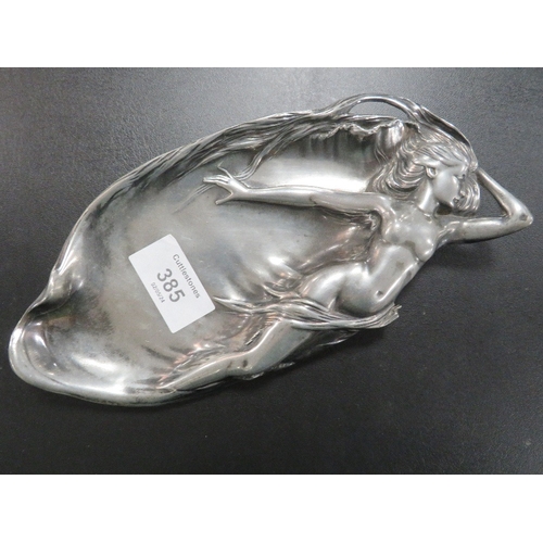 385 - A SILVER PLATED ART NOUVEAU NUDE DISH