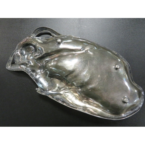 385 - A SILVER PLATED ART NOUVEAU NUDE DISH