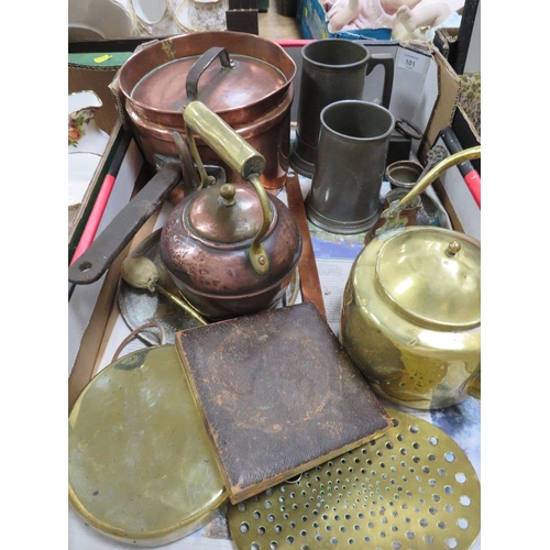 101 - A TRAY OF VARIOUS METALWARE