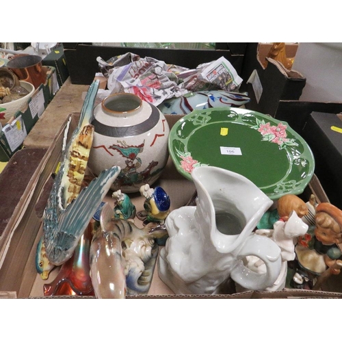 106 - A TRAY OF ASSORTED CERAMICS TO INCLUDE A COMPORT