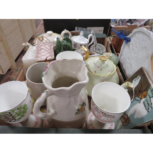 107 - TWO TRAYS OF CERAMICS ETC TO INCLUDE ROYAL DOULTON LIMITED EDITION 12 DAYS OF CHRISTMAS GOBLETS, COL... 