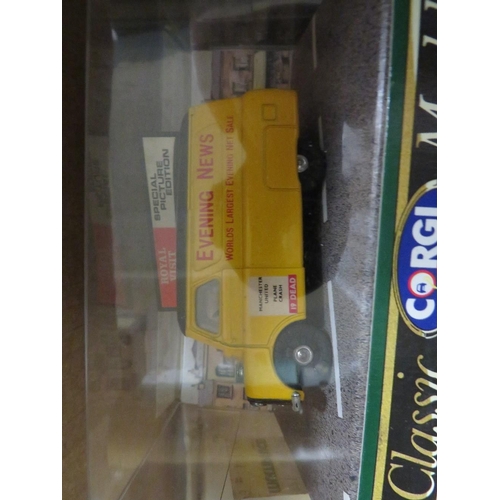 125 - SIXTEEN BOXED CORGI CLASSIC DIE CAST VEHICLES TO INCLUDE MORRIS MINOR, FORD POPULAR, BEDFORD AND DOU... 