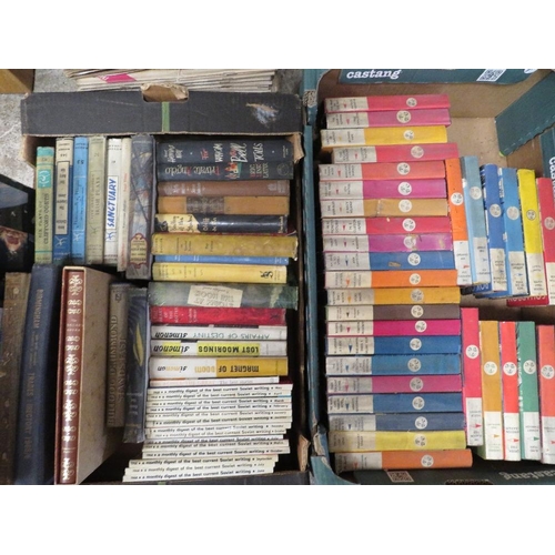 140 - TWO TRAYS OF POPULAR BOOK CLUB TITLES AND MISCELLANEOUS HARDBACK BOOKS TOGETHER SPUTNIK MONTHLY DIGE... 