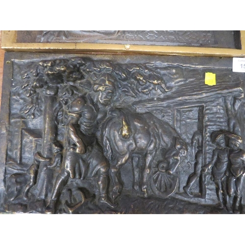 153 - A VICTORIAN BRONZE HORSE DESIGN FIRE WALL PLAQUE