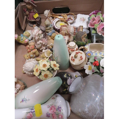 158 - THREE TRAYS OF CERAMICS AND COLLECTABLE'S TO INCLUDE CHERISHED TEDDIES