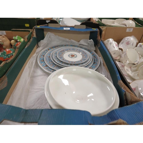 161 - A BOX CONTAINING WEDGWOOD FLORENTINE TUREEN, PLATES ETC