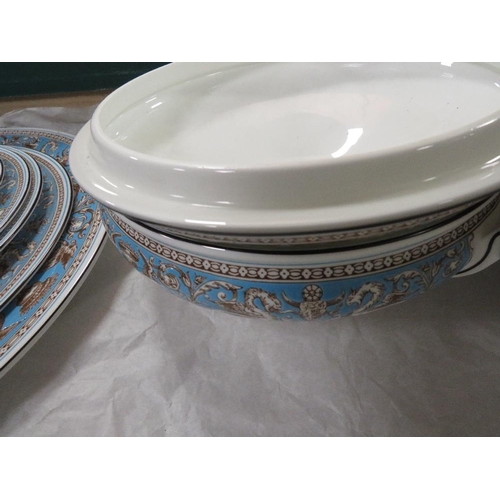 161 - A BOX CONTAINING WEDGWOOD FLORENTINE TUREEN, PLATES ETC