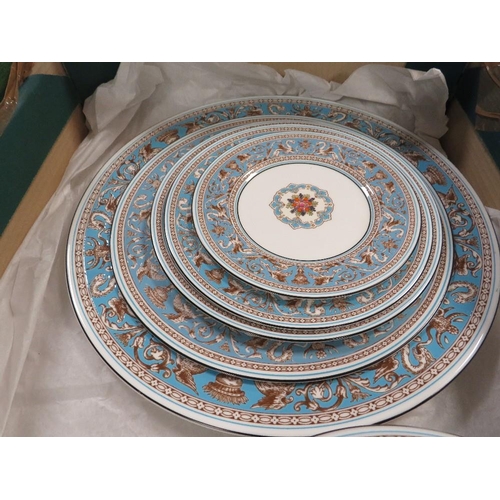 161 - A BOX CONTAINING WEDGWOOD FLORENTINE TUREEN, PLATES ETC