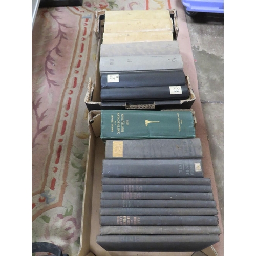 166 - TWO TRAYS OF SMITHSONIAN INSTITUTION USA, 12 VOLUMES OF TRANSACTIONS 1860'S -1920 ALSO 7 VOLUMES OF ... 