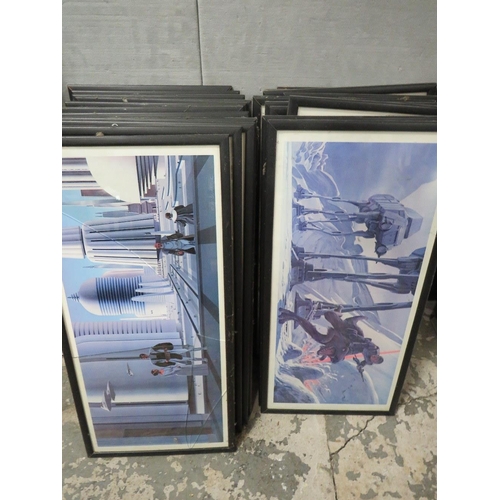 17 - STAR WARS INTEREST - SIX FRAMED SET OF LOBBY TYPE CARDS OF FILM STILLS, TOGETHER WITH AN UNFRAMED SE... 