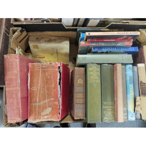 179 - TWO TRAYS OF ASSORTED BOOKS TO INCLUDE THE MYTHS OF GREECE AND ROME, REF ATLAS OF GREATER LONDON AND... 