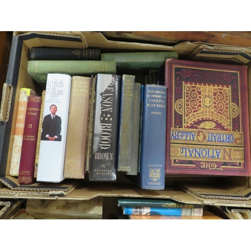 179 - TWO TRAYS OF ASSORTED BOOKS TO INCLUDE THE MYTHS OF GREECE AND ROME, REF ATLAS OF GREATER LONDON AND... 