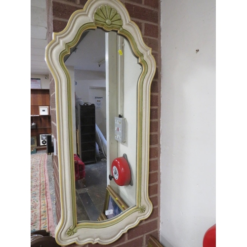 18 - A LARGE MODERN CREAM MIRROR AND A FIRE SCREEN