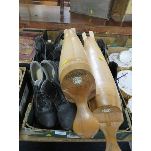 180 - A PAIR OF VINTAGE WOODEN BOOT LASTS BY BARTLEY & BARTLEY AND SONS BOOTMAKERS 493 OXFORD STREET LONDO... 