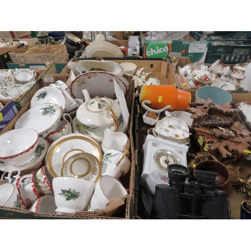 196 - THREE TRAY OF CERAMICS ETC TO INCLUDE COALPORT, CUCKOO CLOCK ETC