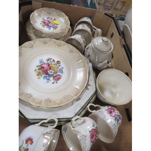 196 - THREE TRAY OF CERAMICS ETC TO INCLUDE COALPORT, CUCKOO CLOCK ETC