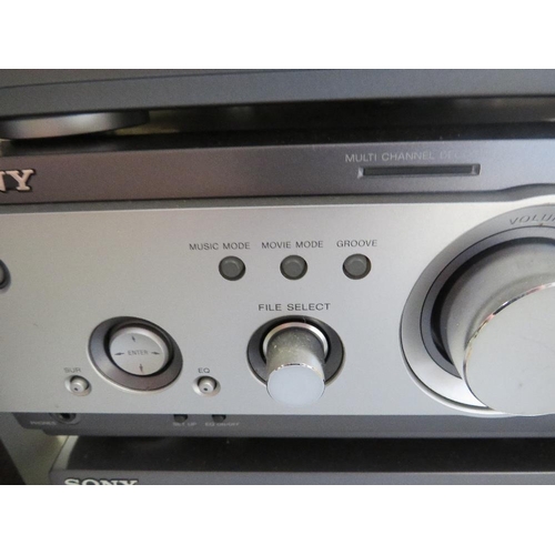 205 - A SONY MINI HI FI COMPONENT SYSTEM MHC-S3 TO INCLUDE A TURNTABLE WITH A PAIR OF SPEAKERS