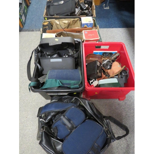 211 - FOUR TRAYS OF CAMERAS AND A BAG