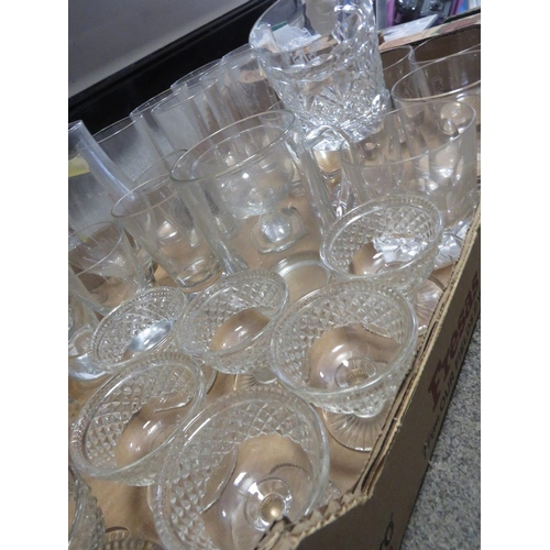 212 - THREE TRAYS OF SUNDRIES TO INCLUDE GLASSWARE