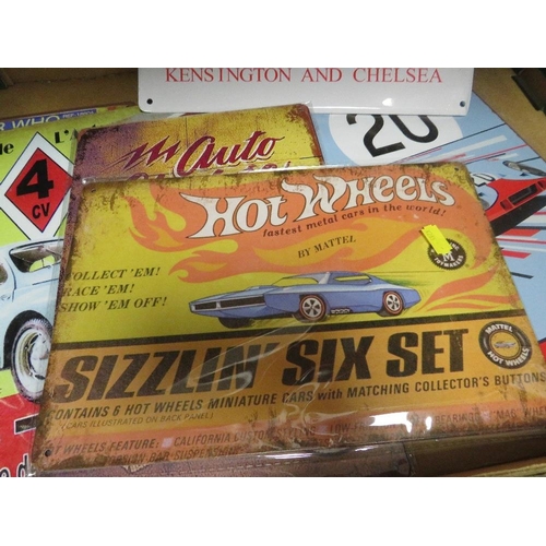 225 - A BOX OF METAL ADVERTISING SIGNS