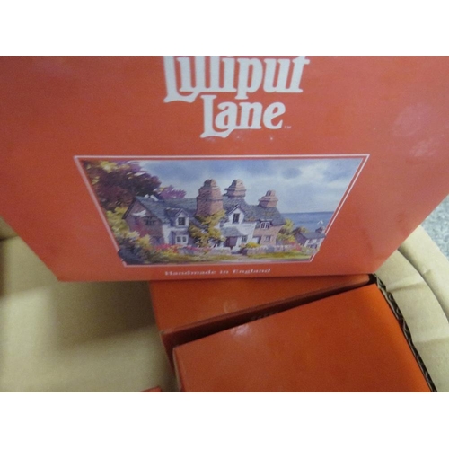 229 - FOUR TRAYS OF ASSORTED BOXED/UNBOXED LILLIPUT LANE ETC (CONTENTS NOT CHECKED )TOGETHER WITH A BOX OF... 