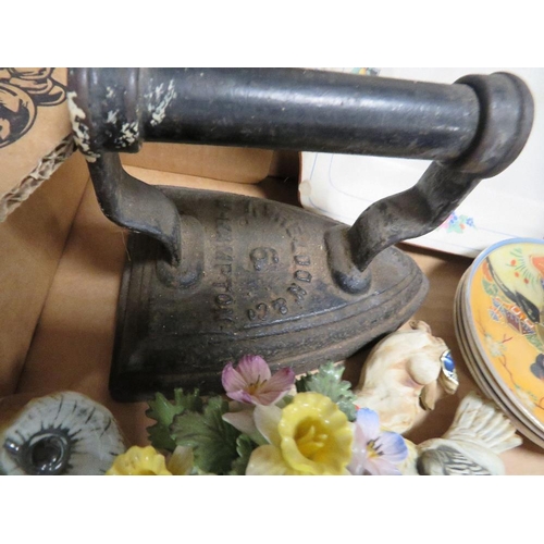 259 - A TRAY OF ASSORTED CERAMICS ETC TO INCLUDE A MASONS JUG