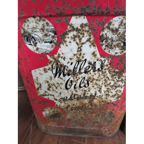 287 - A VINTAGE MILLER PYRAMID OIL CAN ALONG WITH AN AGRICASTROL PYRAMID OIL CAN