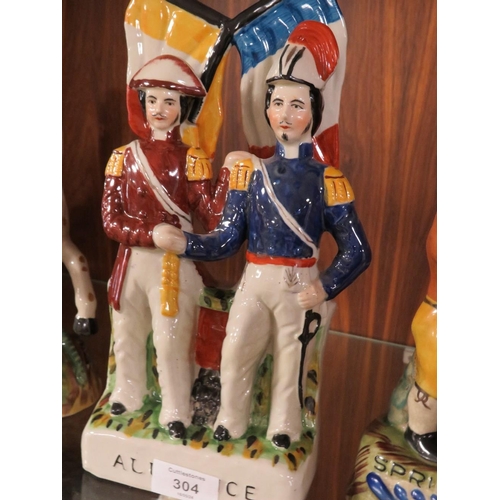 304 - SIX MODERN REPRODUCTION STAFFORDSHIRE STYLE FIGURES